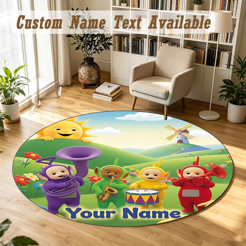 Round Rug Custom NameTeletubbies Pattern Non Slip Carpet Home Floor Decor
