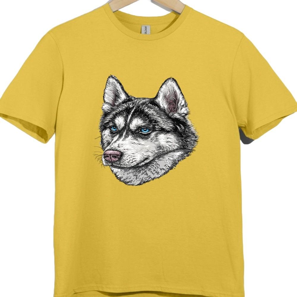Siberian Husky T Shirt Realistic Husky Face Graphic Tee Blue Eyes Dog Lover Top