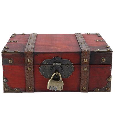 Vintage Wooden Storage Box Decorative Treasure Jewelry Chest with Lock Home