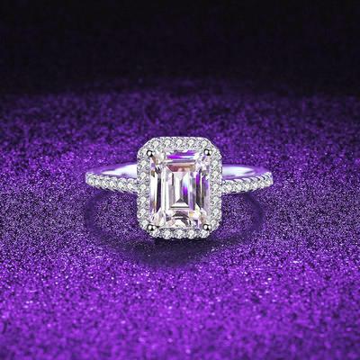 Smaragdgeschliffener Moissanit & 925er Sterlingsilber Ring mit voller Pavé-Fassung für Damen