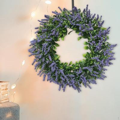 Lavender Wreath Greenery Garland Spring Decoration Simulation Wreaths for Indoor Outdoor