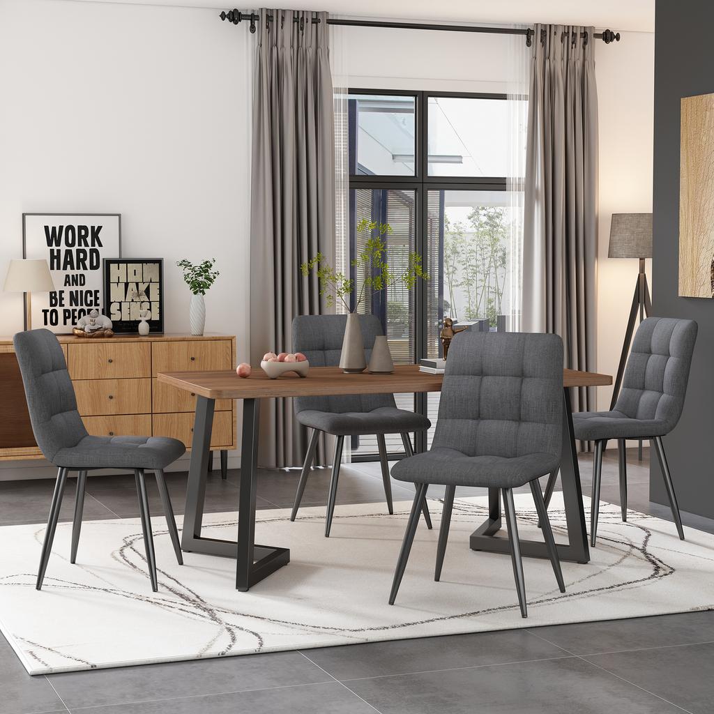 117X68cm dining table, (1-pc), frame made of metal, wood grain kitchen table with metal legs for dining room living room, black/walnut color