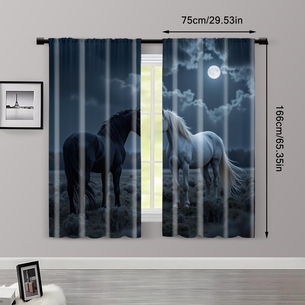 2pcs   Curtain Set Horse 100% Polyester (without Rod) Festive Use for Bedroom   Living Room   Office   Home & Cafe Decor