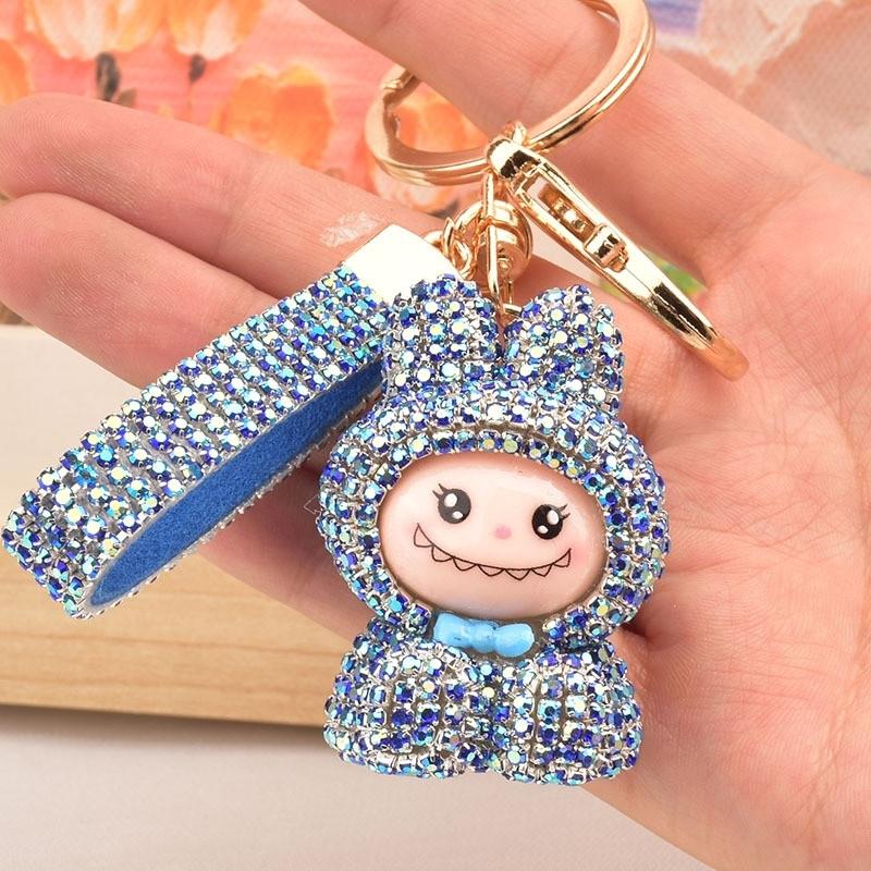 Internet Celebrity Labubu Keychain Creative Diamond Studded Labubu Doll Car Key Accessories Exquisite Women's Bag Pendant