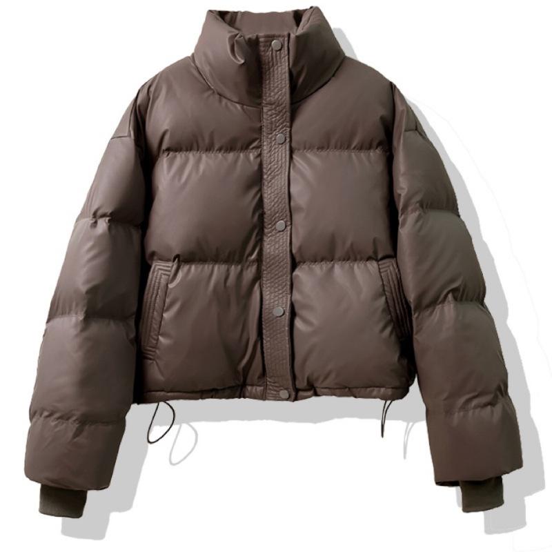 Down Jacket Women's New Winter Leave-in Pu Leather Short Thickened Loose Stand-up Collar Bread Jacket Small Kendou Jacket