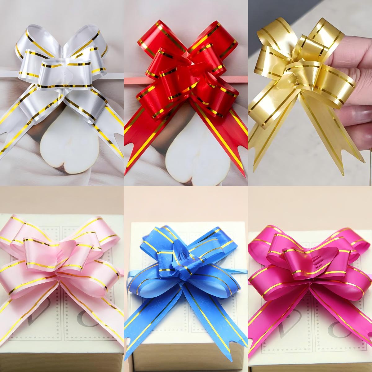 

100pcs Small Gold Edge Pull Bows, Instant Gift Wrapping Ribbon Bows DIY Decorative Bows for Gifts Weddings Parties Random Colors