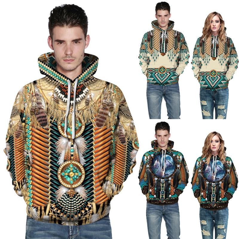 Indický náčelník Původní kmenový Totem Mikina s kapucí Bunda Pro muže a ženy Teplá a měkká