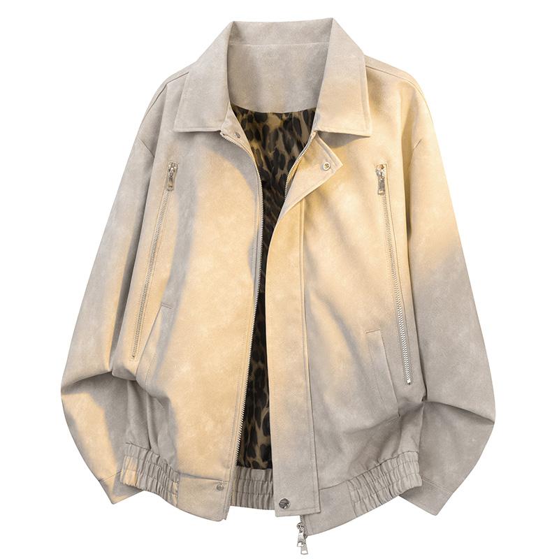 Collar Leather Jacket, Men's Casual Loose Leather Jacket, Versatile Jacket, Men's Top