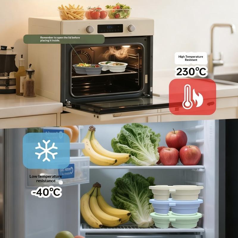 Contenitori per Snack in Silicone con Coperchi Pieghevoli Riutilizzabili Scatole per Snack Contenitori a Doppio Scomparto Ciotole per Condimenti Gadget da Cucina