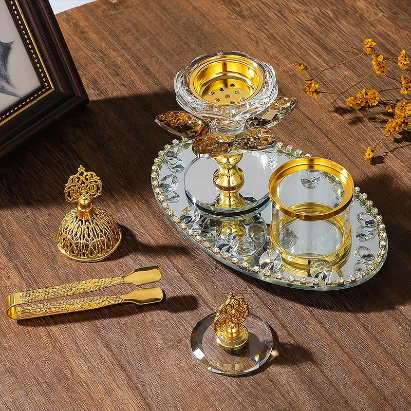1 Set Muslim Censers Yoga Room Lotus Gift Crystal Luxury Diamond Home Glass Incense Burner Set Wedding Multiple Options Available