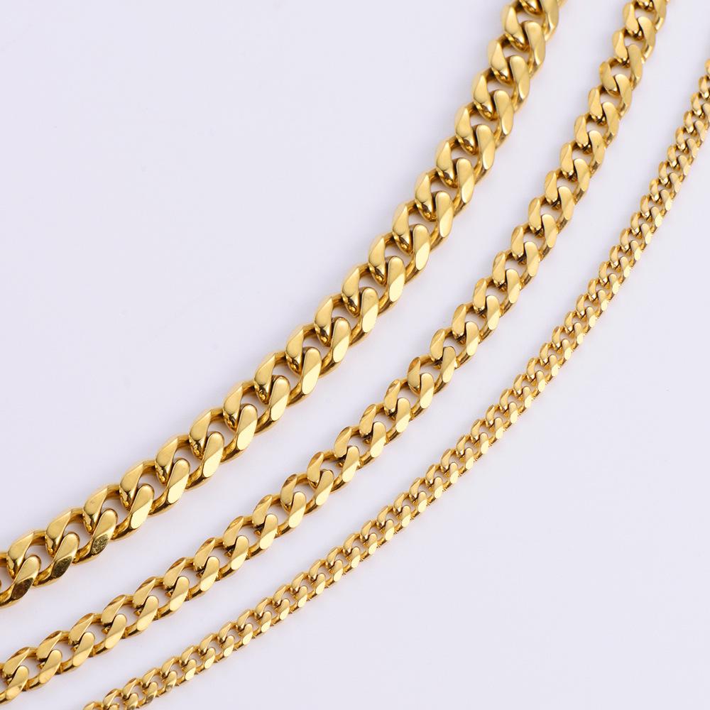 304 Stainless Steel Polished Cuban Chain Necklace: Fashionable Men's and Women's Six-Sided Titanium Clavicle Chain.
