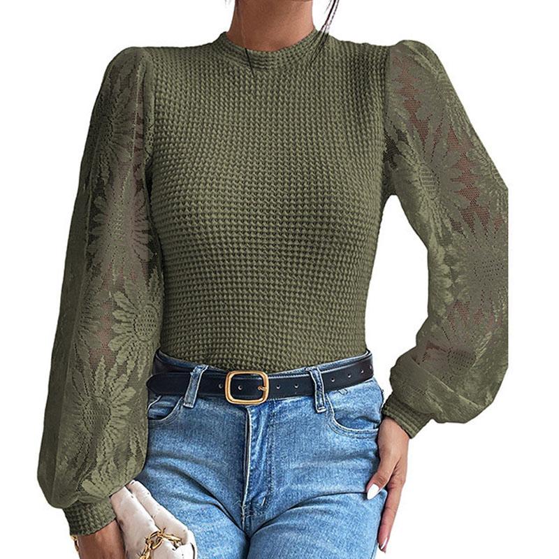 

Осенняя мода пуловер с круглым вырезом и ажурными вставками на рукавах для женщин DM6633 XXL армия зеленый