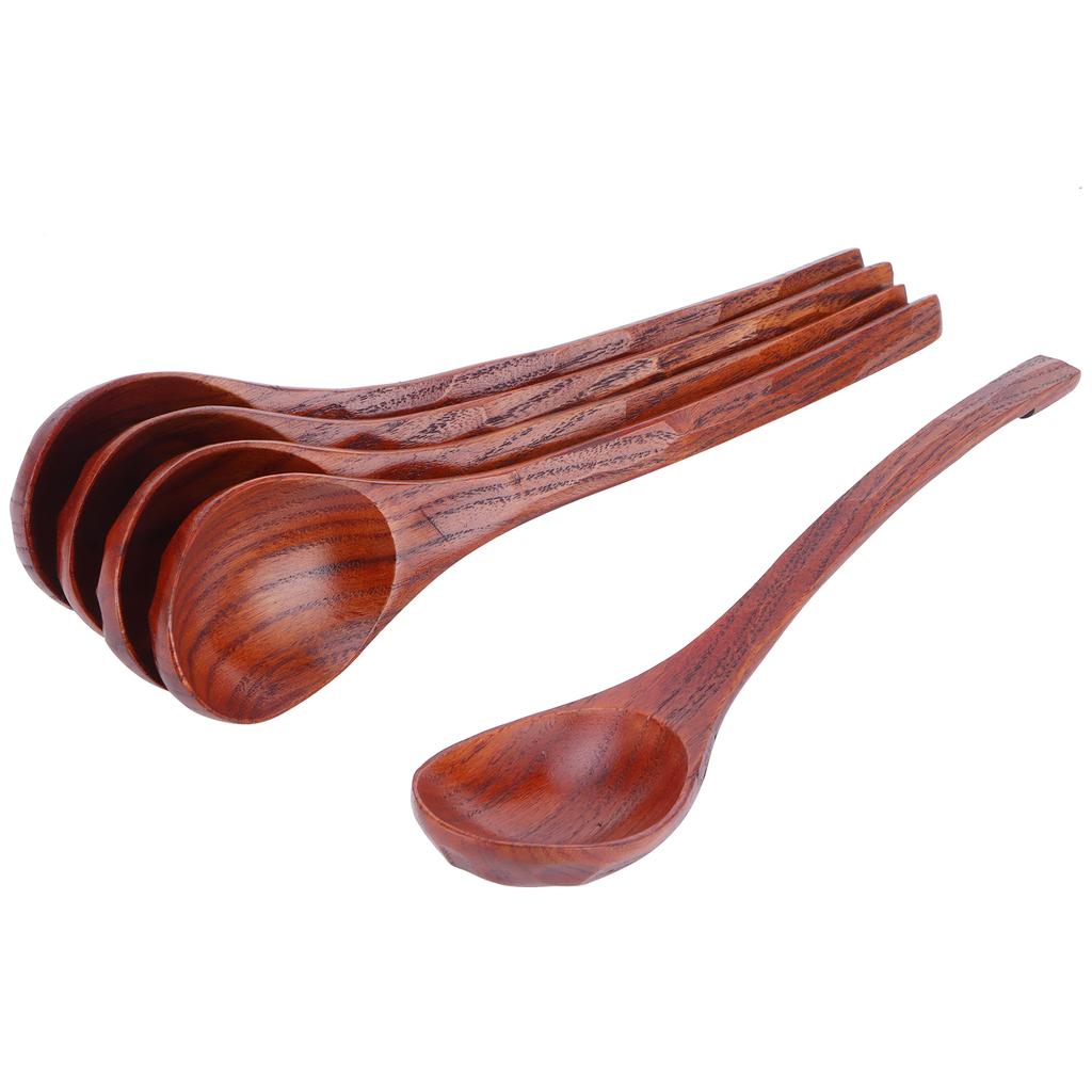 5PCS Japanese Style Wood Spoon Long Handle Soup Spoons Household Tableware Kitchen Tools