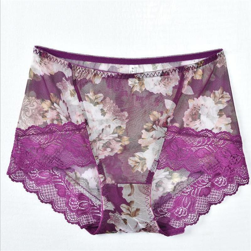 110kg Plus Size Sexy Panty Briefs Lace Panties Women Underwear Middle Waist Pant Lingerie Fit for Big Hips