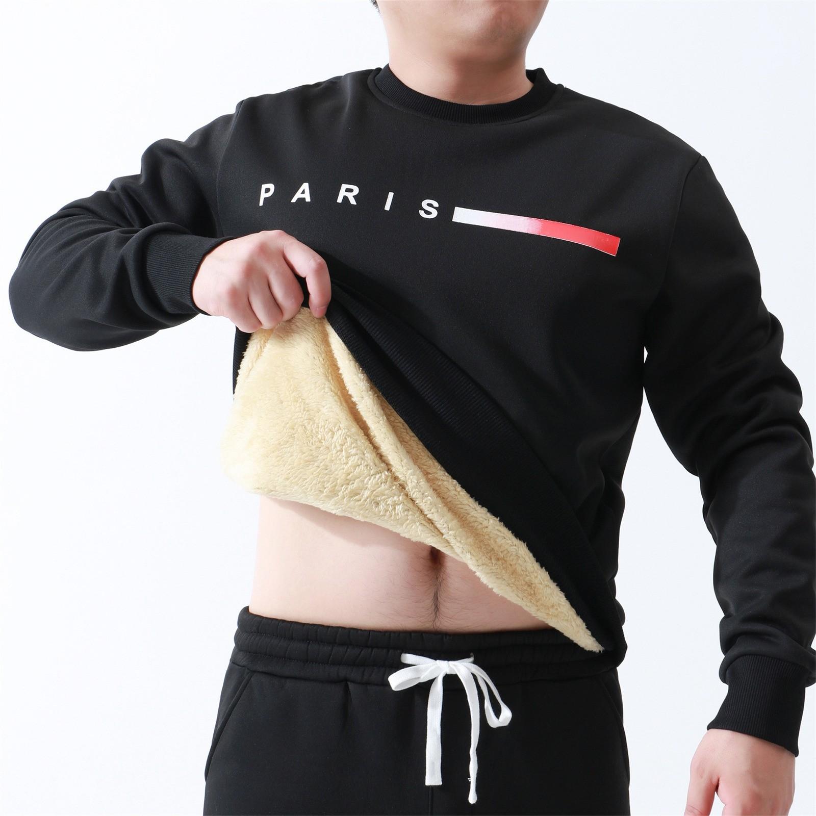 Мужская зимняя однотонная толстовка с цифровой печатью и утолщенным бархатом, мужская повседневная толстовка с круглым вырезом L чёрный