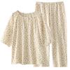 Summer pure cotton pajamas women's thin pullover short-sleeved cropped pants loungewear round neck can be worn outside summer clothes Weifang