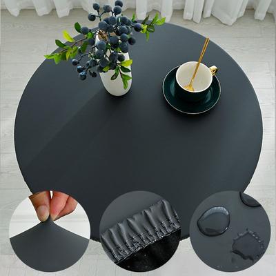Waterproof Round Elastic Edged Tablecloth PU Leather Oil-resistant Non-slip Table Cloth Cover for Home Kitchen Dining Room