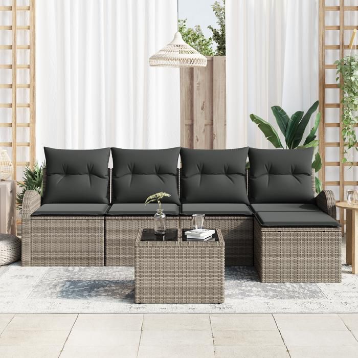 VidaXL Ensemble de Canapé de Jardin de 5 Pièces avec Coussins Noir en Rattan 3346009