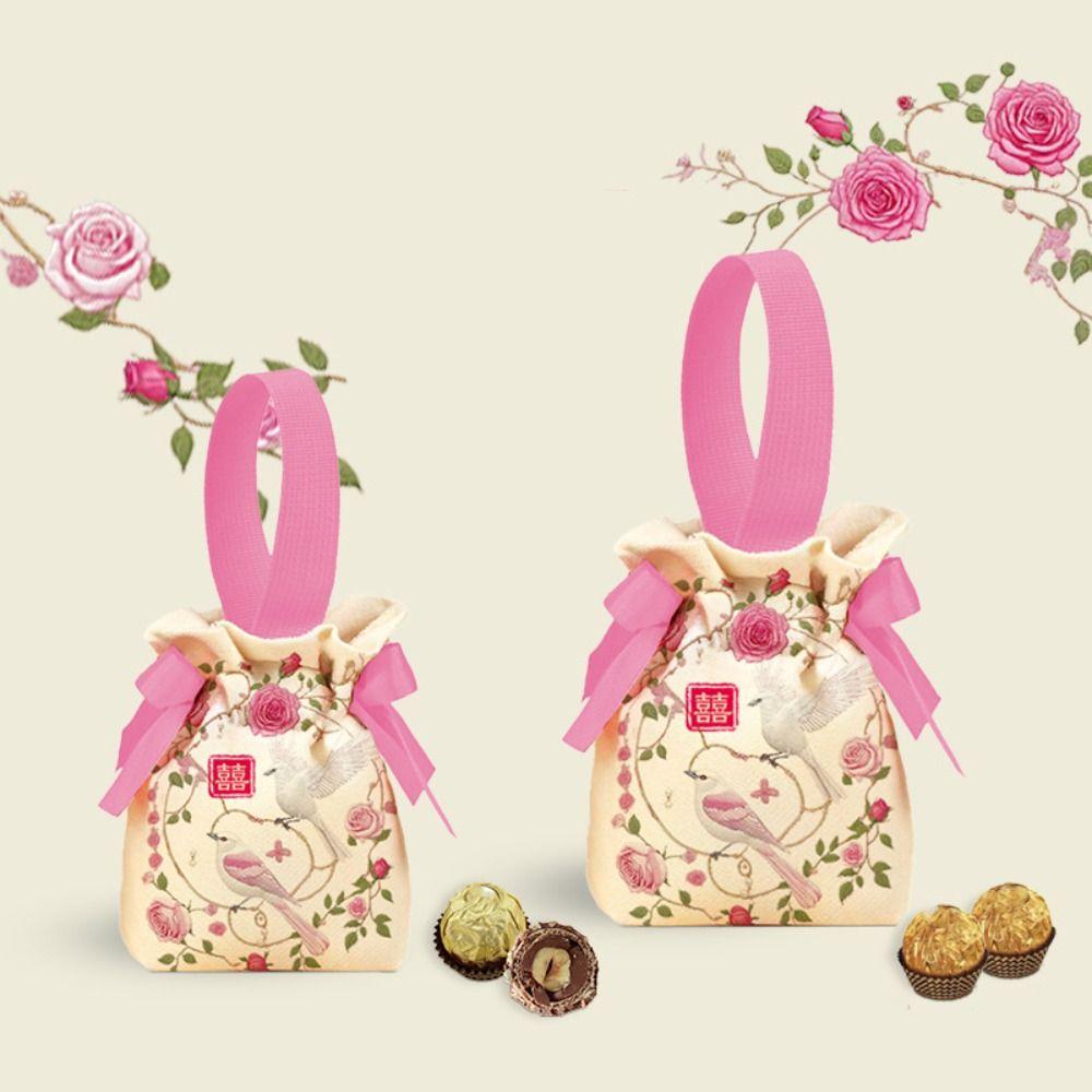 Canvas New Year Gifts Bag Drawstring Chinese Style Handbag Fashion Small Wrist Bag  Wedding