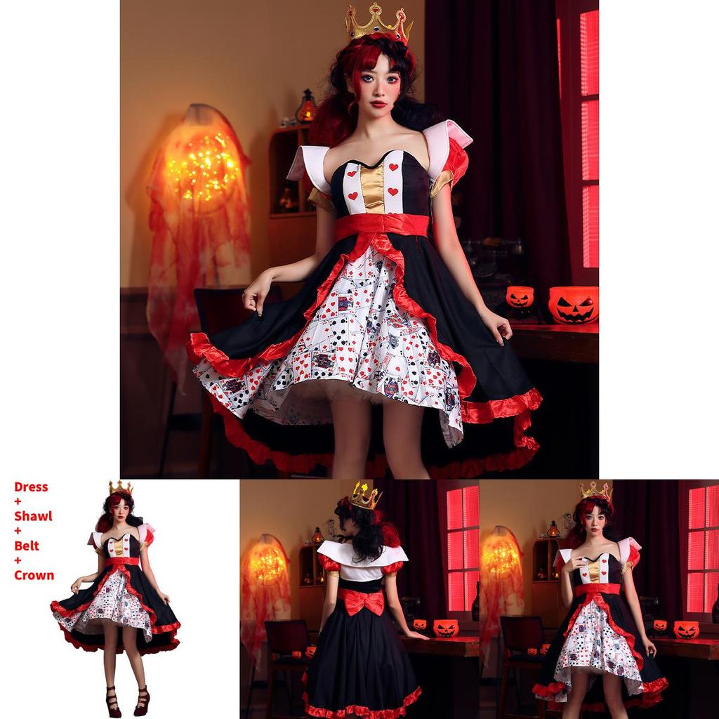 Alice In Wonderland The Red Queen Costume Dress With Polyester Fabric For Halloween Stage Performance Women
