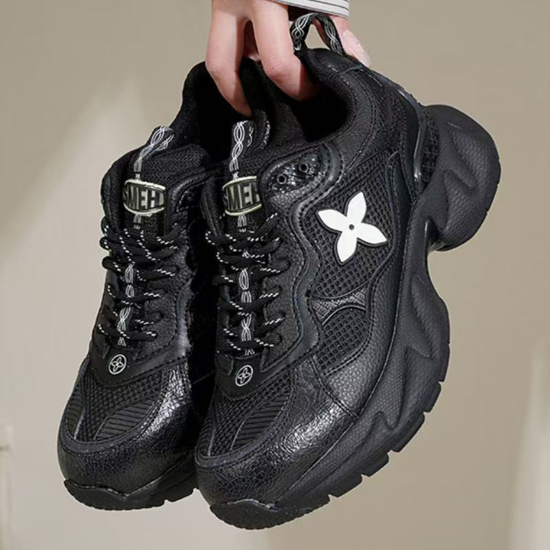 

Платформенные кроссовки для женщин весна и лето новая сетчатая дышащая трендовая крутая мужская обувь пара спортивная и повседневная обувь 40 чёрный