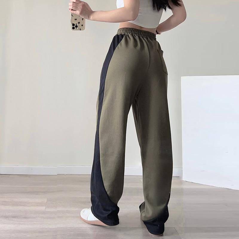 Women's High-waisted Solid Color Collision Color Splicing Show High Loose Drape Casual Wide Leg Pants