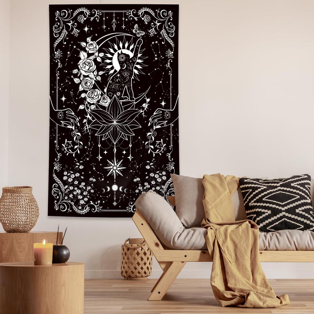 VIKAMA Gothic Vertical Tapestry Moon Tarot Aesthetic Mystical Celestial Body Bedroom Living Room Hanging Cloth Home Decor