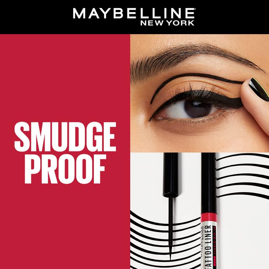 Maybelline New York 48-Hour Waterproof Eyeliner Black 2x Intense Long-Lasting Smudge-Proof Liquid Eyeliner 2.1 ml