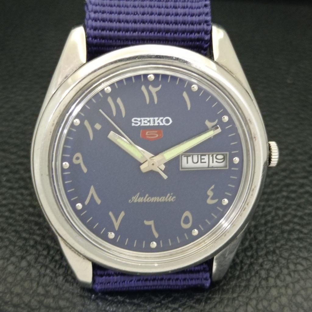 VINTAGE SEIKO 5 AUTOMATIC JAPAN 6309A MENS ARABIC BLUE DIAL WATCH a701345-5