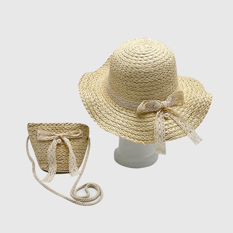 Summer little girl big eaves sunshade straw hat female treasure summer princess beach sun protection sun fisherman children's hat bag