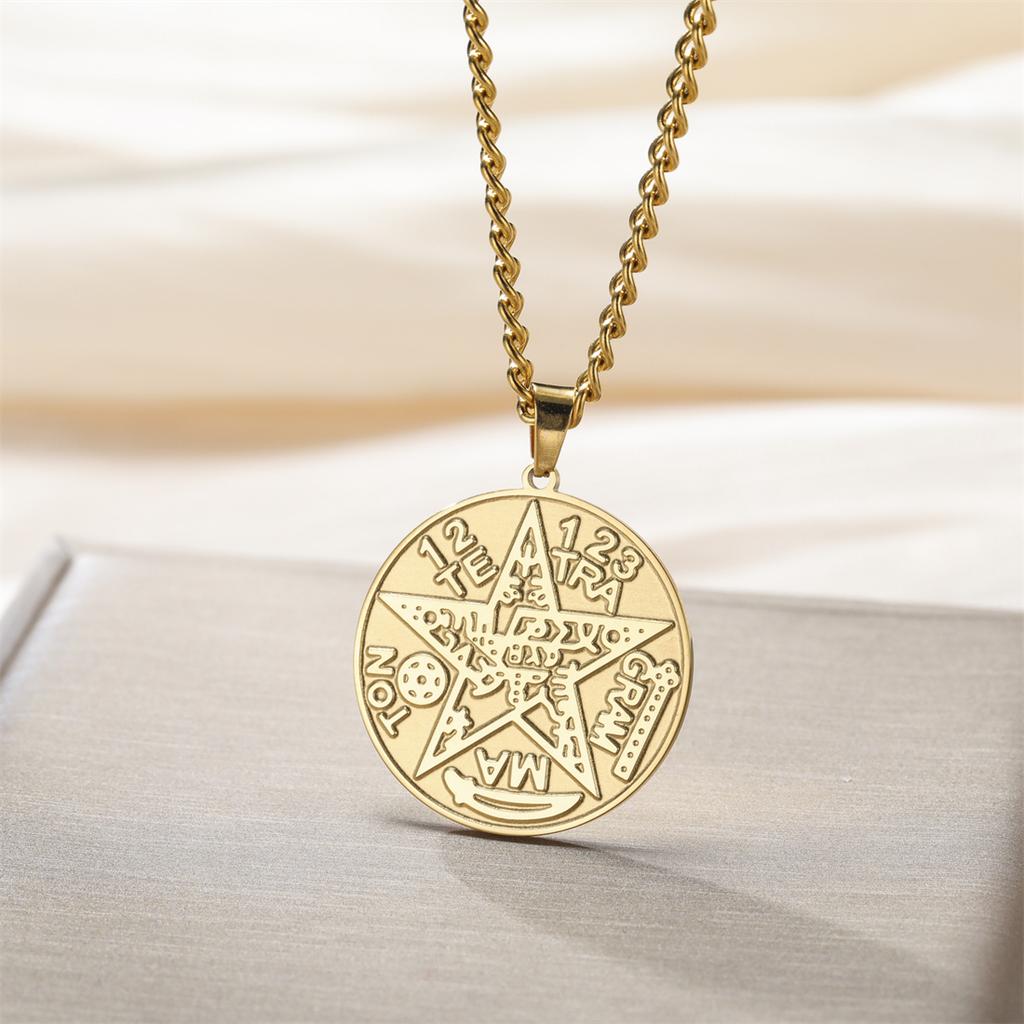 Tetragrammaton Pentagram Necklaces Stainless Steel Vintage Magical God Name Pendant Chain Pentacle Solomon Jewelry Gifts