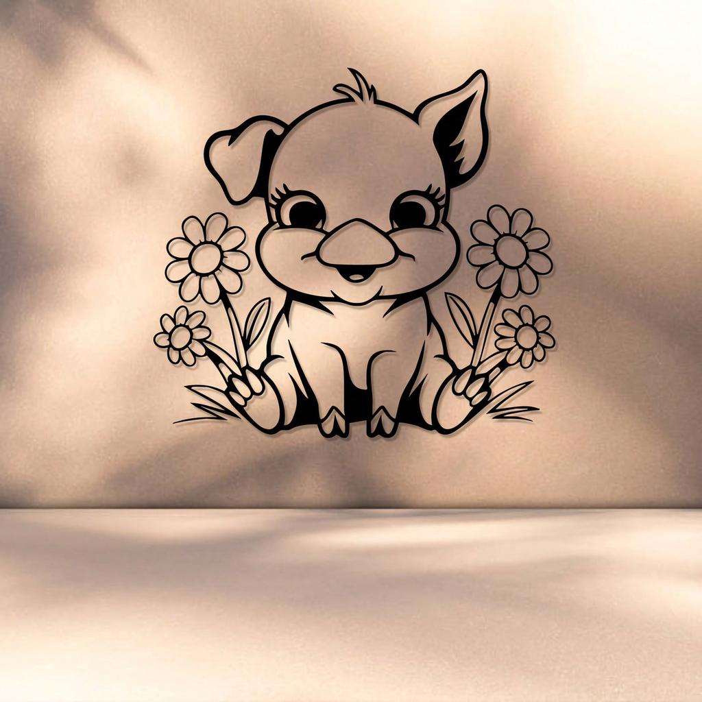 Spring Flower Pig Metal Wall Art Farmhouse Statue Mural Home Decor Sculpture