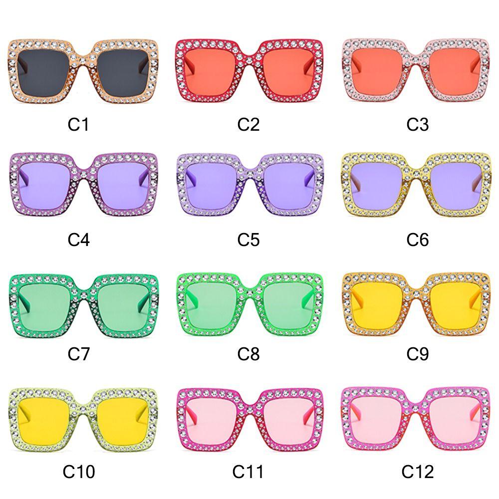 Cool Square Crystal Oversized Sunglasses UV400 Protection Big Frame Shades Sparkling Diamond Sun Glasses Party/Beach/Streetwear