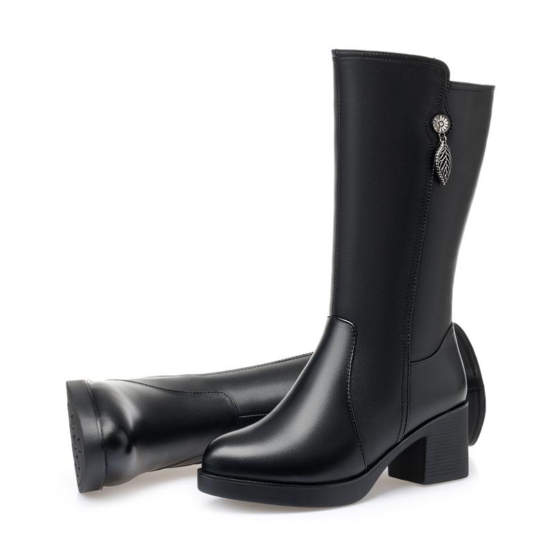 Buty zimowe damskie czarne buty botki duże rozmiary zimowe oryginalne skórzane damskie śniegowce grube ciepłe wełniane buty