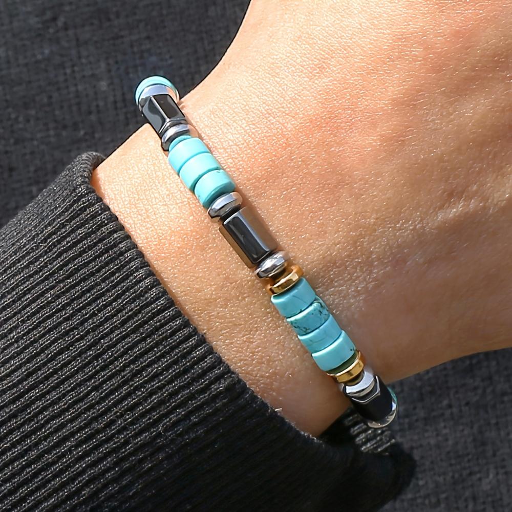 Men’s Natural Stone Bracelet Casual Jewelry Accessory with Gold-Tone Accents, No Pendant Design for Daily Wear and Gift Use