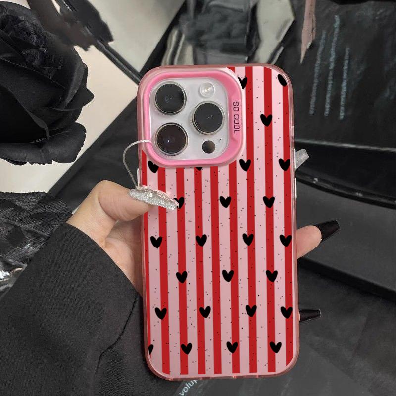 Case for Realme 15 14 13 12 Pro Plus 11 10 Pro 8 5G C63 C55 C53 C51 C61 C25 C21Y C25Y Red Stripe Love Heart Plating Pink Cover