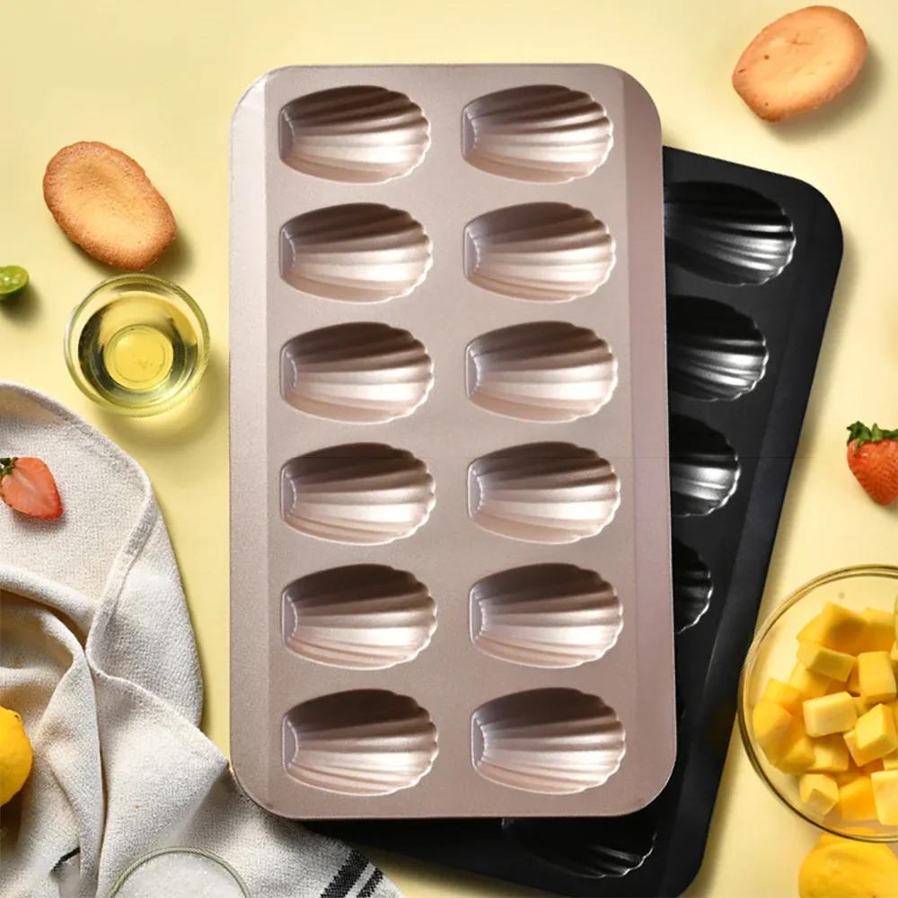 1 Pack 12 Cup Nonstick Madeleine Pan With Oil Brush Heavy Duty Madeleine Molds Shell Shape Mini Cake Tin Baking Tray/Pan
