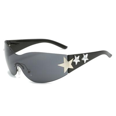 Pentagram Sunglasses Y2K Rimless One-Piece Sunglasses Large Frame Hip-Hop Street Shot Personalized Sunglasses