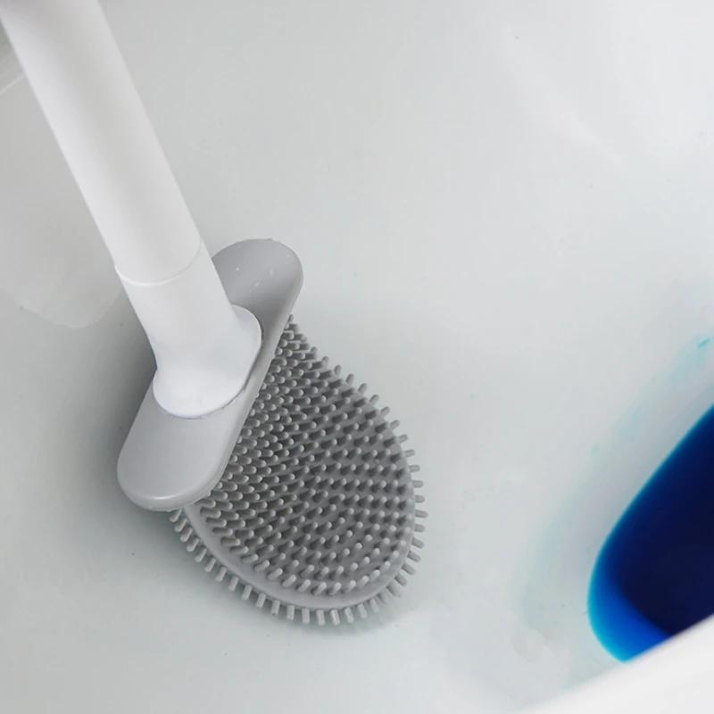 Flexible Silicone Toilet Brush With Holder Leakproof Soft Toilet Bowl Cleaner Brush Bathroom Wall Mounted Toilet Cleaning Brush