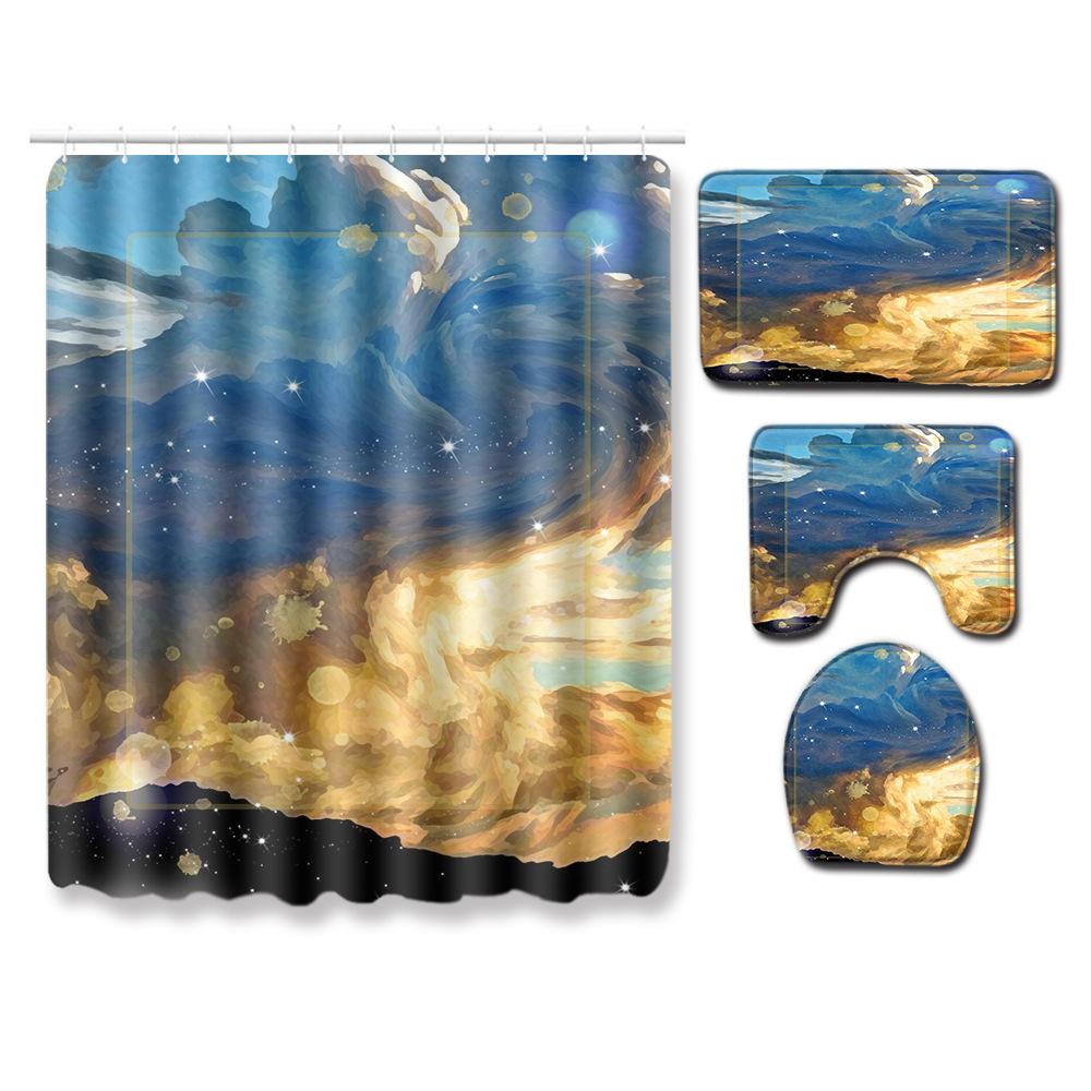 Fashion Textured Bathroom Shower Curtain Floor Mat Toilet Cover Foot Mat Four-Piece Set