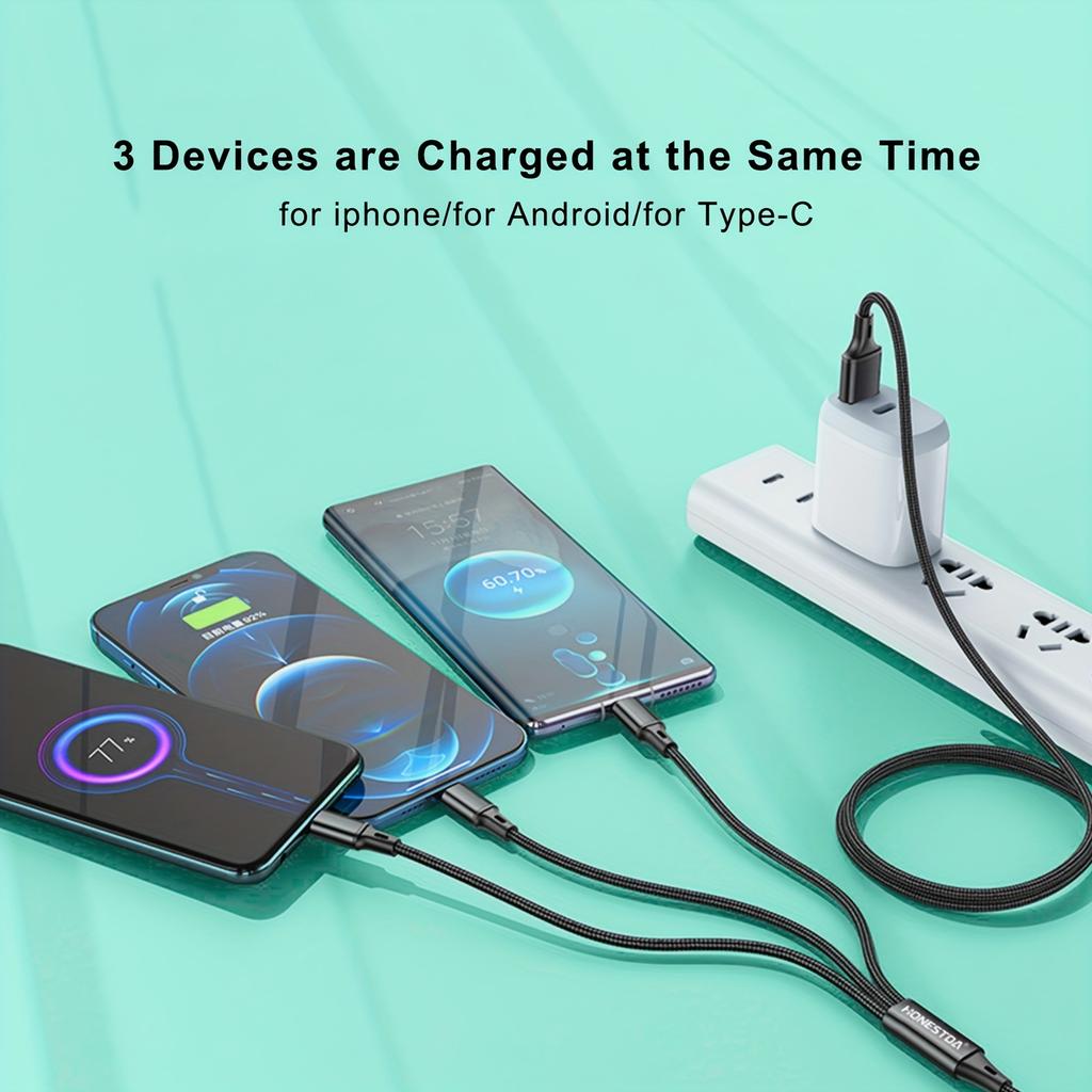 3-in-1 Schnellladekabel, Multi-Ladekabel USB-Kabel-Adapter mit für Apple-Laden/Typ C/Micro-USB/Tablets...ect.