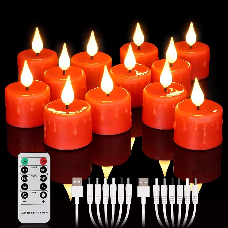 12PCS Rechargeable LED Tea Lights Candles with Remote, 3D Wick Flickering Flameless Votive Candles with 4/6H Timer, Warm White Electric Fake Candles