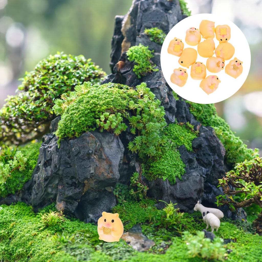 Happyyami Miniature Hamster Figurines, Set of 12, Resin Sculpture, Small Garden Decoration, for Small Animal Cages, Plant Pot Ornaments, Cute