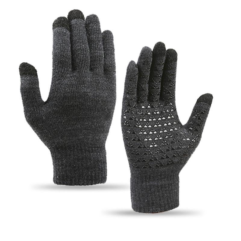 

Winter Men Knitted Gloves Warm Full Fingers Touch Screen Anti-Slip Gloves for Cycling Running Driving Hiking Camping Work Mitten One Size серый