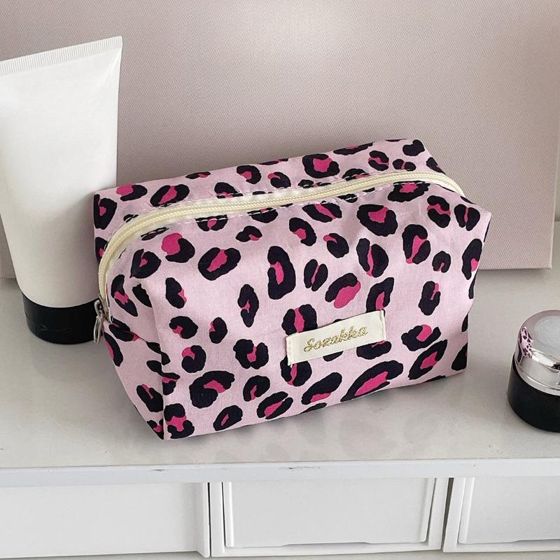 Leopard Print Cosmetic Bag Box Shaped Travel Organizer Women Makeup Pouch Storage Bags