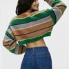 Women's Autumn and Winter Striped Colour Blocking Loose Knitted Short Sweater