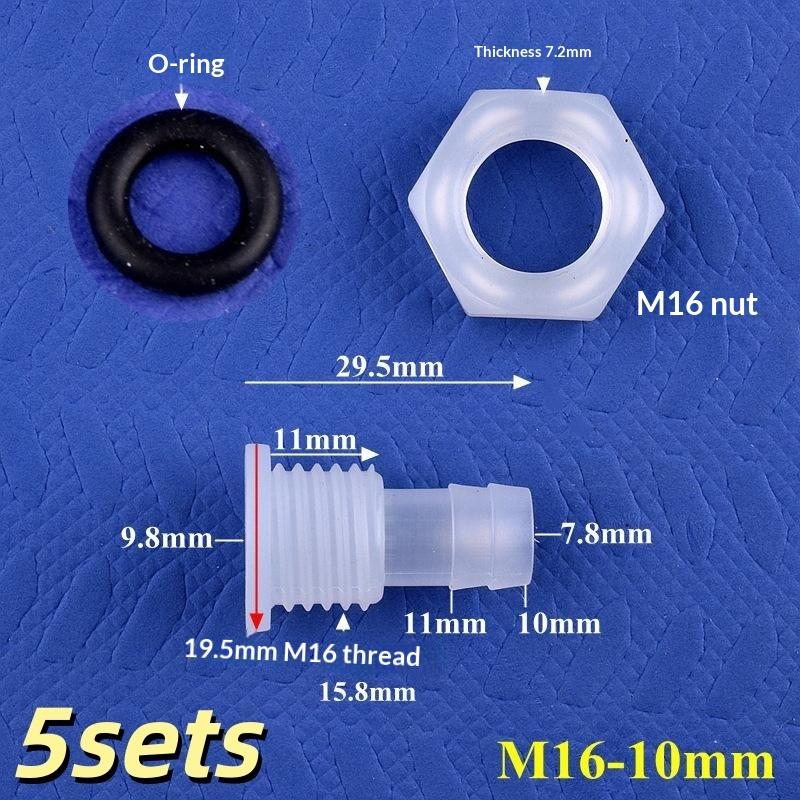 5 Sets M5-M16 Thread To 3-12Mm Aquarium Water Tank Inlet Outlet Joint Irrigation Hose Connectors Pp Straight Bulkhead Connector