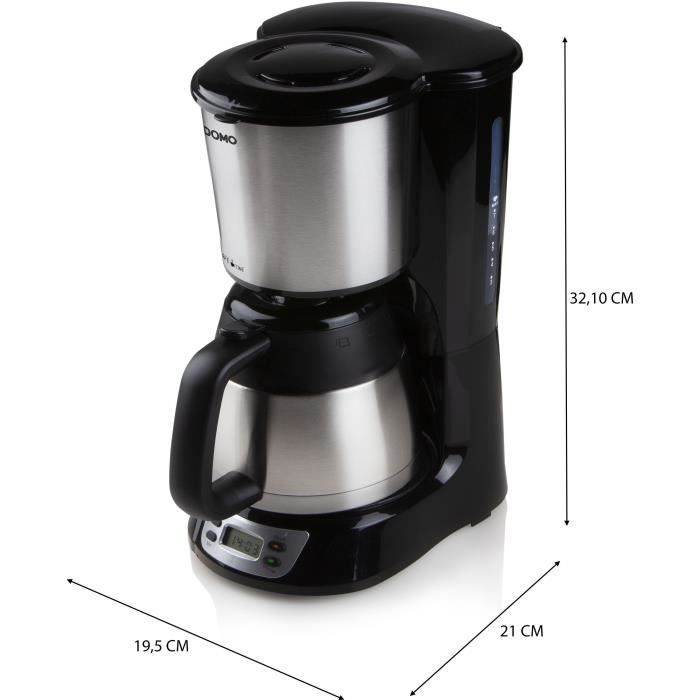 Cafetière filtre - DOMO - DO709K - 1000 W - 1 L - 8 tasses - Ecran LCD - Minuteur 24 h - Acier inoxydable