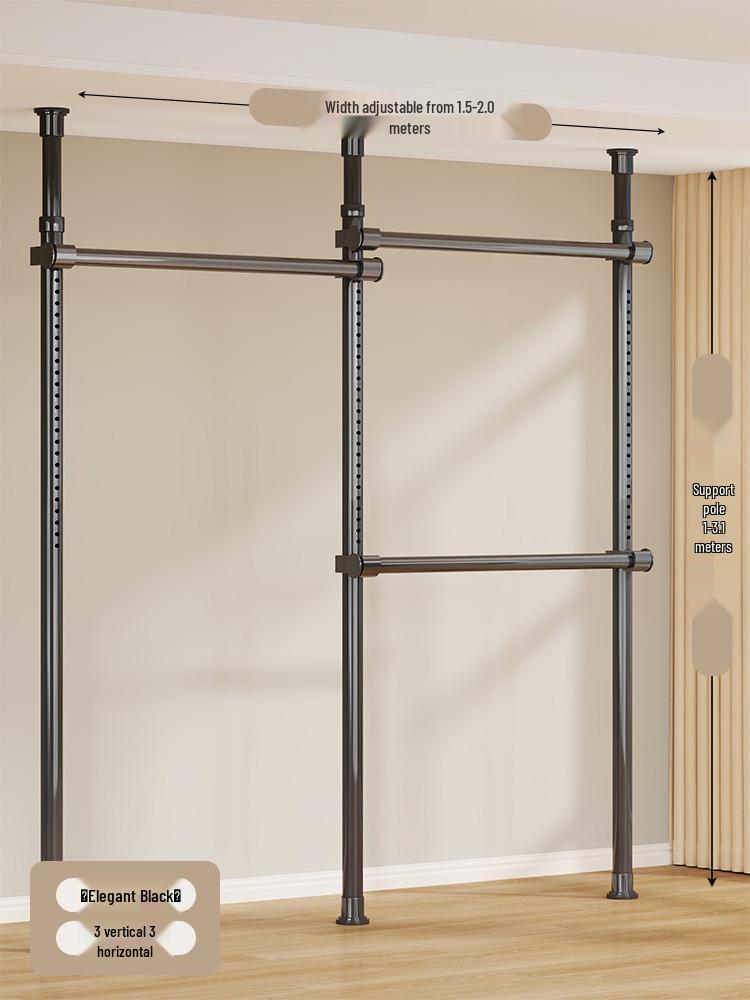 Floor-Standing Clothes Rack: Bedroom Hanger, Retractable Drying Rod, Coat & Hat Rack.