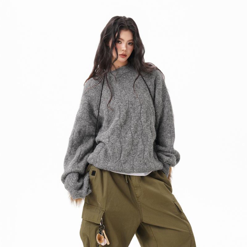 

Men s Retro Cable Knit Sweater - Loose Fit, Round Neck, Autumn/Winter Pullover. 3XL